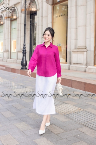 SONO - Áo sơ mi dài tay linen nút bọc 2 bên