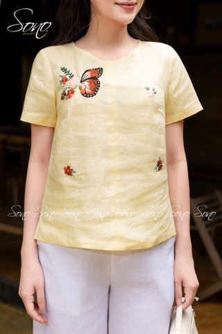 SONO - Áo linen thêu cánh bướm