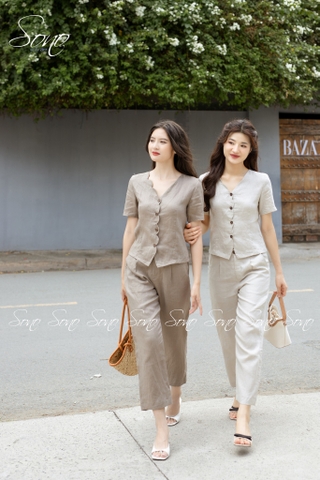 SONO - Bộ dài linen cổ lượn sóng