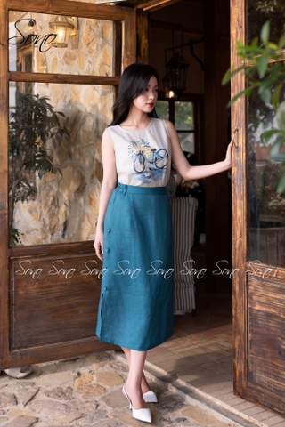 SONO - Chân váy linen nút mắt cáo