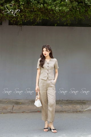 SONO - Bộ dài linen cổ lượn sóng