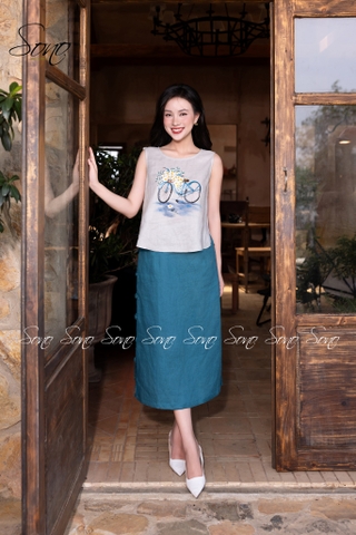 SONO - Áo linen vẽ xe đạp