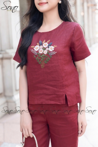 SONO - Bộ dài linen thêu bó hoa