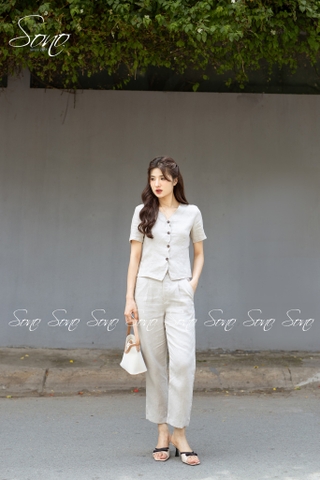 SONO - Bộ dài linen cổ lượn sóng
