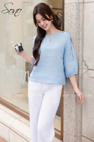 SONO - Áo linen xẻ tay nút bọc
