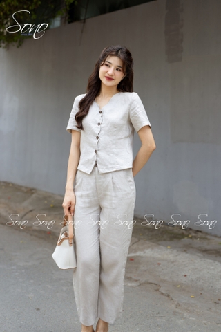 SONO - Bộ dài linen cổ lượn sóng