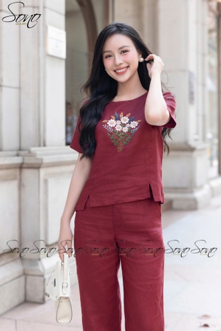 SONO - Bộ dài linen thêu bó hoa