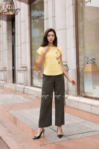 SONO - Áo linen cổ đan thêu hoa