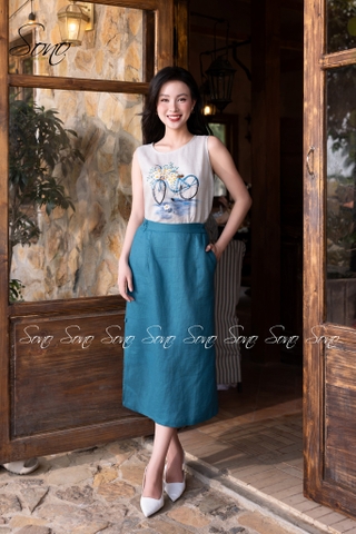 SONO - Chân váy linen nút mắt cáo