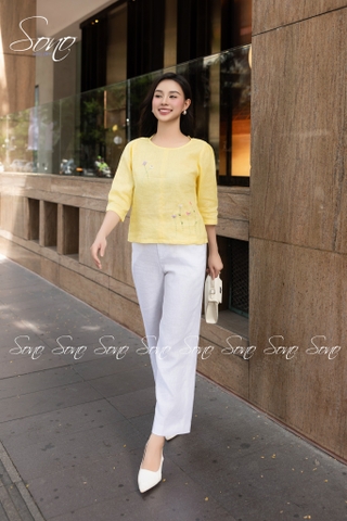 SONO - Áo linen tay lỡ thêu 7 cành