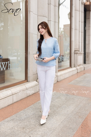 SONO - Áo linen xẻ tay nút bọc
