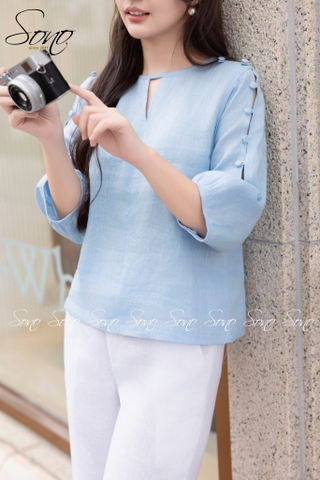SONO - Áo linen xẻ tay nút bọc