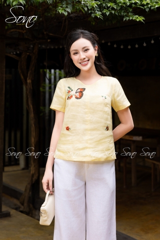 SONO - Áo linen thêu cánh bướm