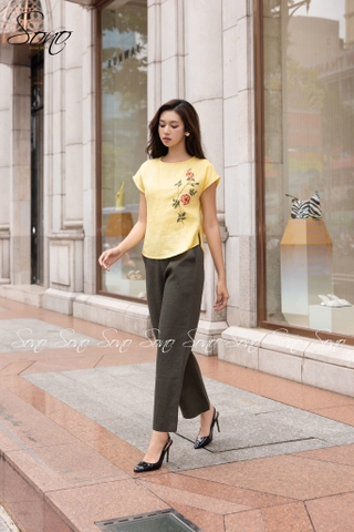 SONO - Áo linen cổ đan thêu hoa