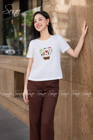 SONO - Áo linen thêu giỏ hoa