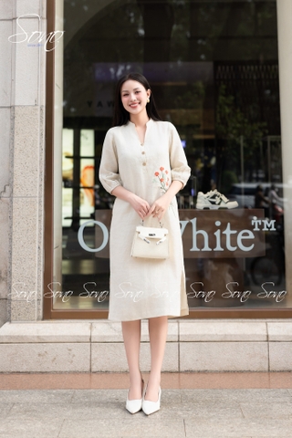 SONO - Đầm linen tay lồng đèn nhánh hoa