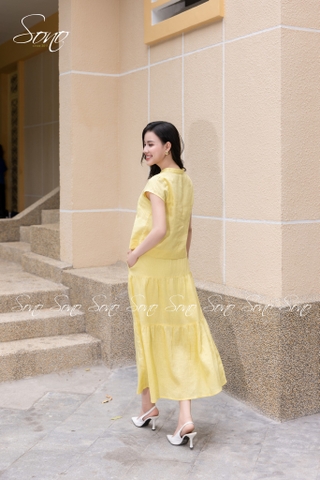 SONO - Áo linen cổ tàu đính nút gỗ