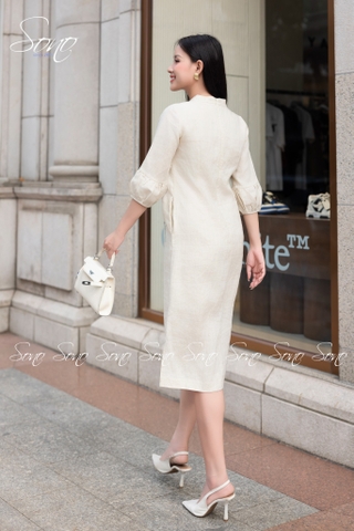 SONO - Đầm linen tay lồng đèn nhánh hoa