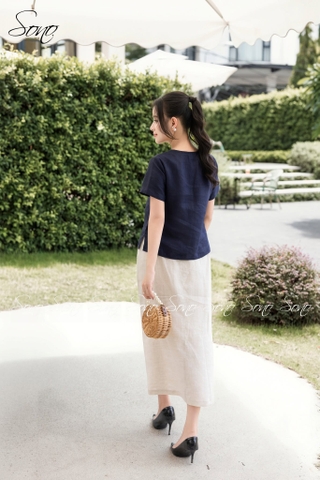 SONO - Áo linen đính nút gỗ thêu hoa nhiều màu