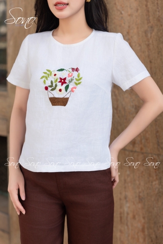 SONO - Áo linen thêu giỏ hoa