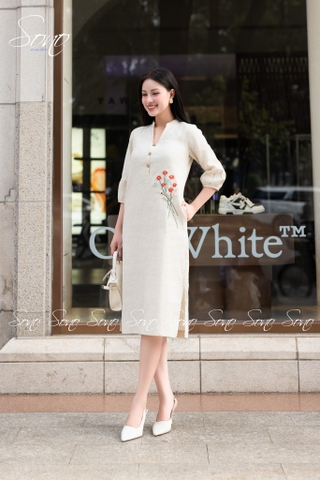 SONO - Đầm linen tay lồng đèn nhánh hoa