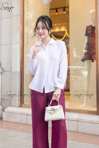 SONO - Áo sơ mi dài tay linen nút bọc 2 bên