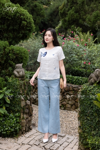 SONO - Áo linen thêu cánh bướm