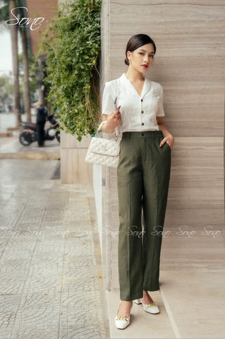 SONO - Áo linen cổ vest tay ngắn