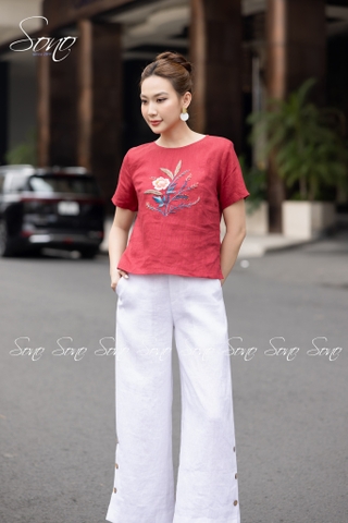 SONO - Áo linen thêu cành lá