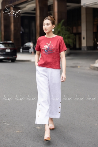 SONO - Áo linen thêu cành lá