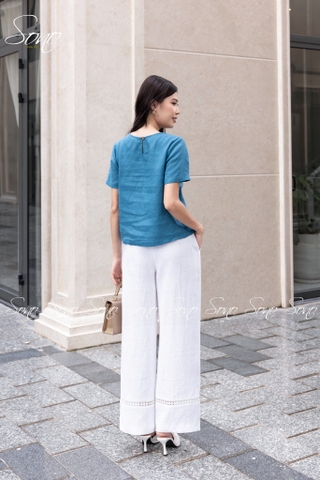 SONO - Áo linen đính nút gỗ thêu hoa