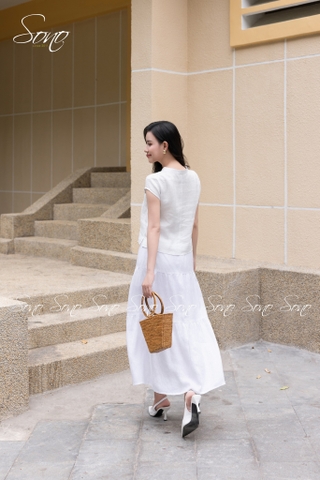 SONO - Áo linen cổ tàu đính nút gỗ