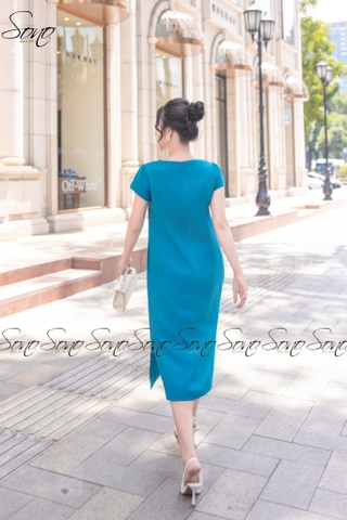 SONO - Đầm linen tay nhíu thêu hoa