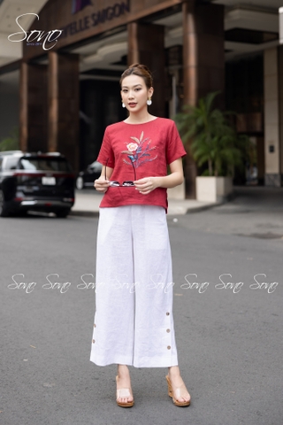 SONO - Áo linen thêu cành lá