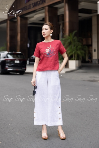 SONO - Áo linen thêu cành lá