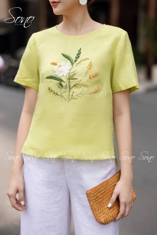 SONO - Áo linen thêu cành lá