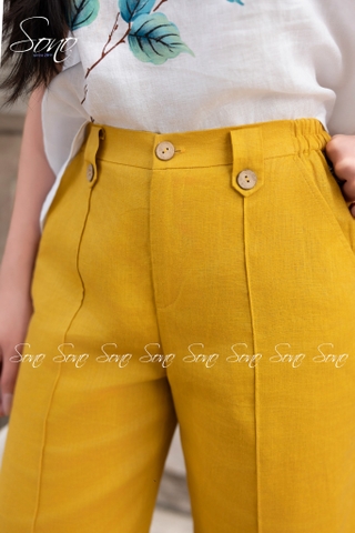 SONO - Áo linen sát nách tà lệch vẽ hoa