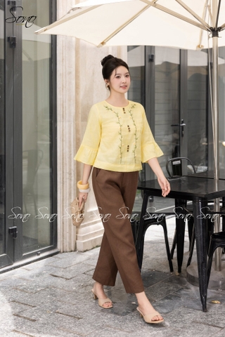 SONO - Áo linen tay lỡ thêu hoa dây leo