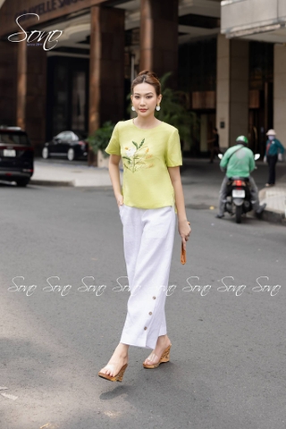 SONO - Áo linen thêu cành lá