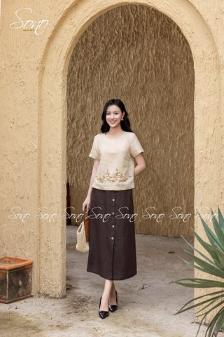 SONO - Chân váy linen nút gỗ