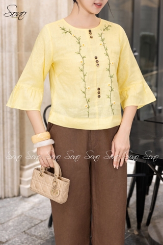 SONO - Áo linen tay lỡ thêu hoa dây leo