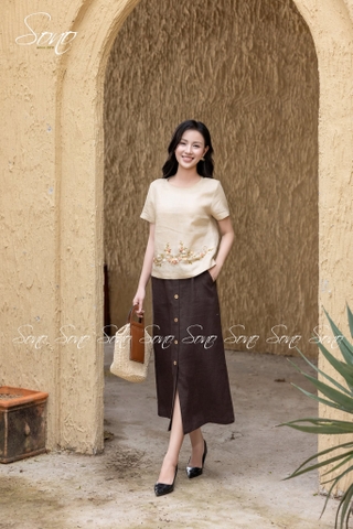 SONO - Chân váy linen nút gỗ