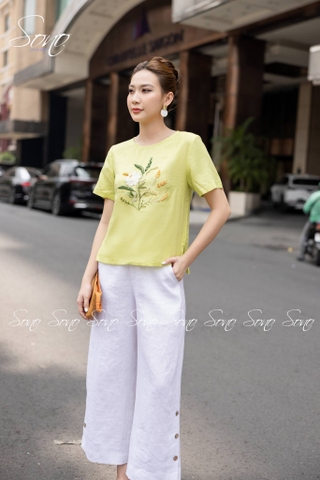 SONO - Áo linen thêu cành lá