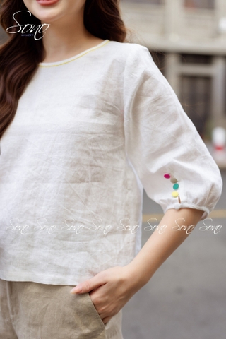 SONO - Áo linen tay lỡ đính nút nhiều màu