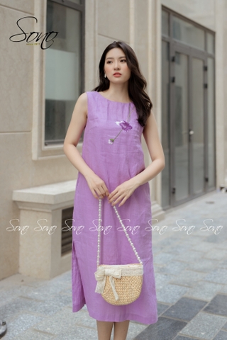 SONO - Đầm linen thêu hoa tam giác