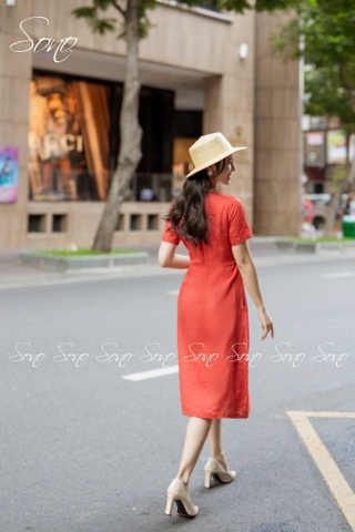 SONO - Đầm linen có tay thêu hoa thân trên