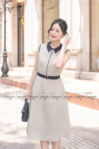 SONO - Đầm sơ mi sát nách linen viền màu