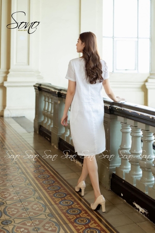 SONO - Đầm linen có tay thêu 6 chuồn chuồn