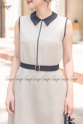 SONO - Đầm sơ mi sát nách linen viền màu