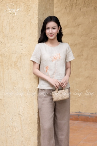 SONO - Áo linen thêu hoa sen